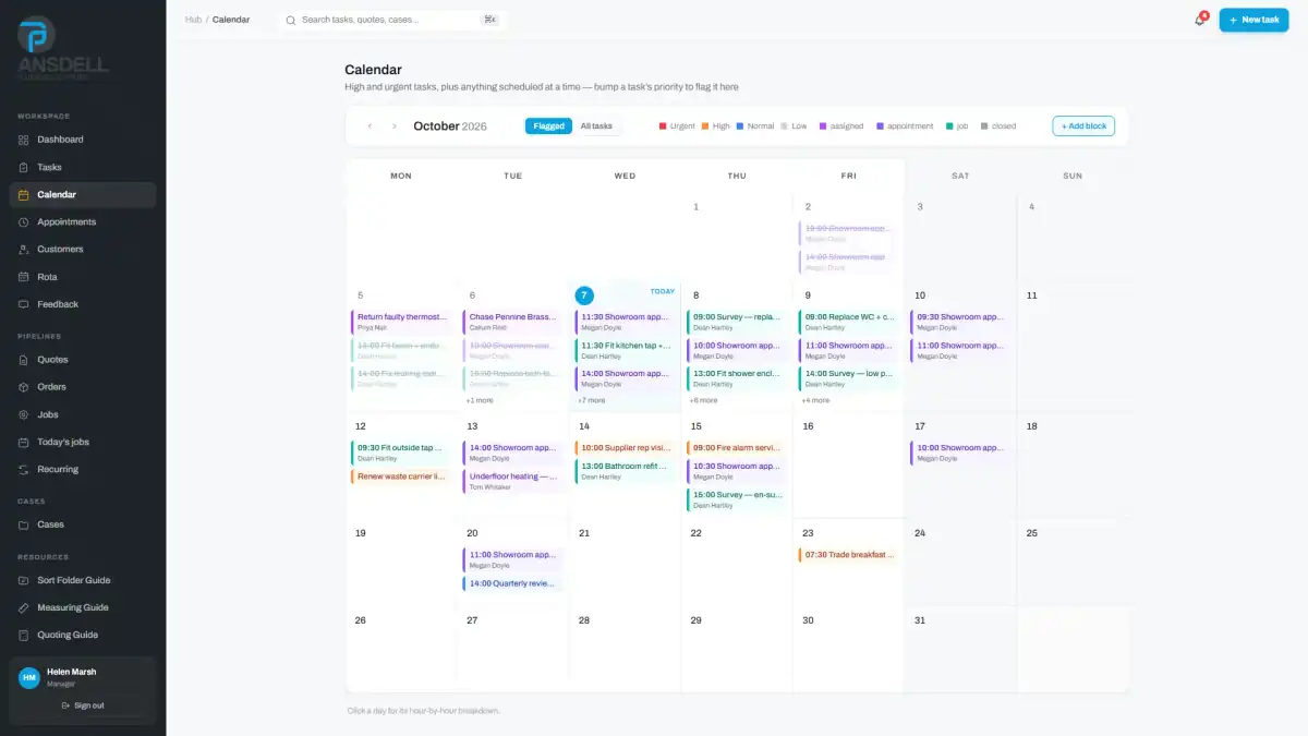 Ansdell Hub calendar