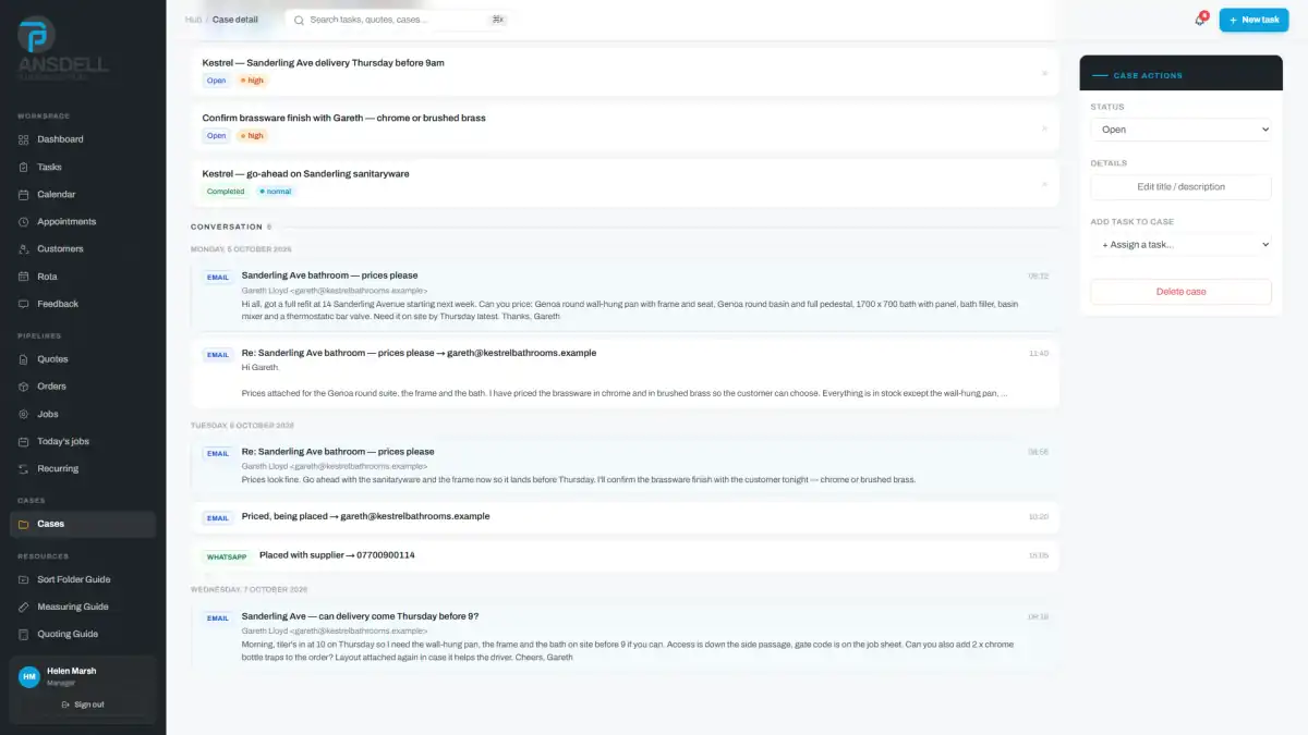 Ansdell Hub case conversation grouped by day