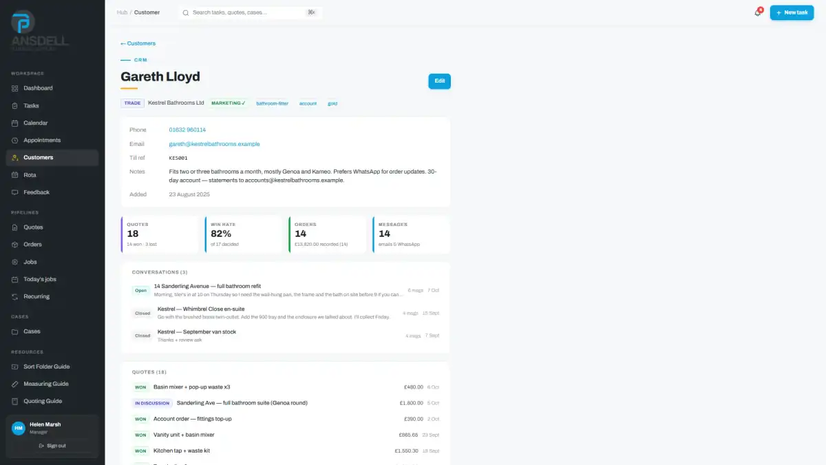 Ansdell Hub customer record