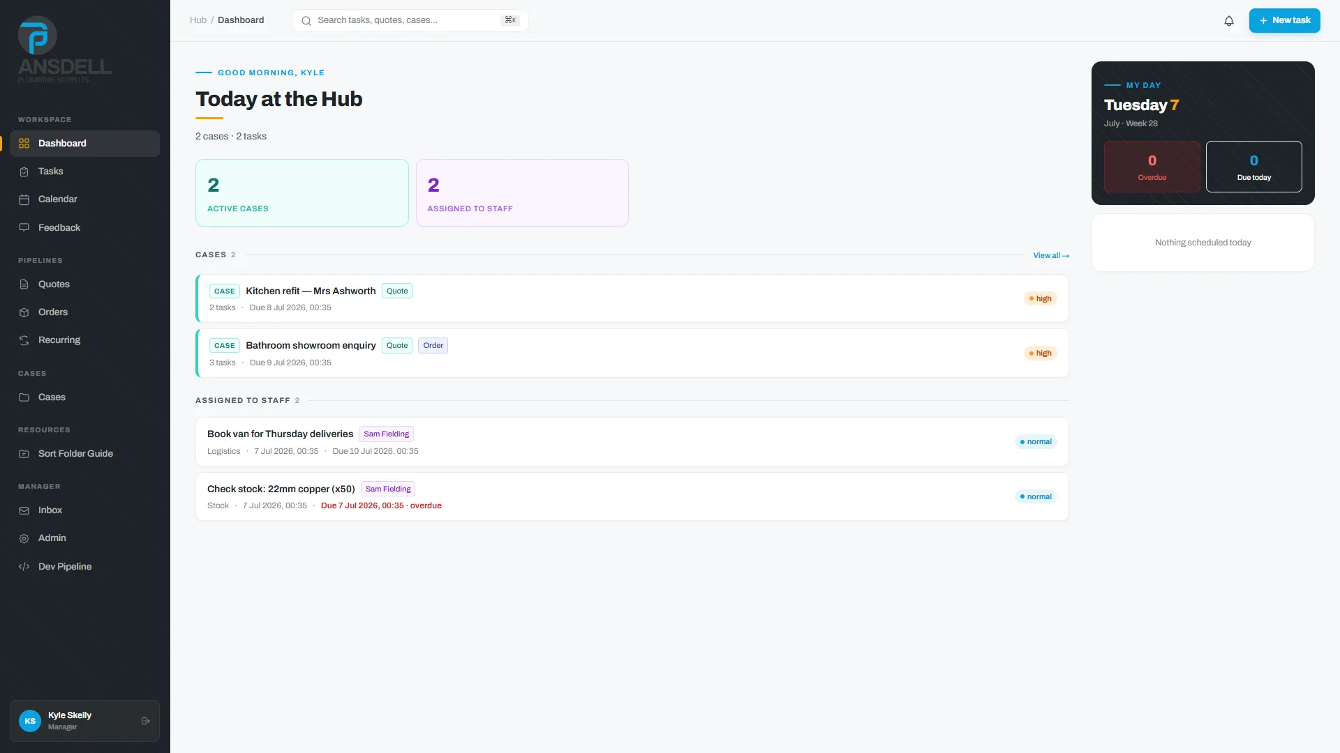 Ansdell Hub — staff dashboard