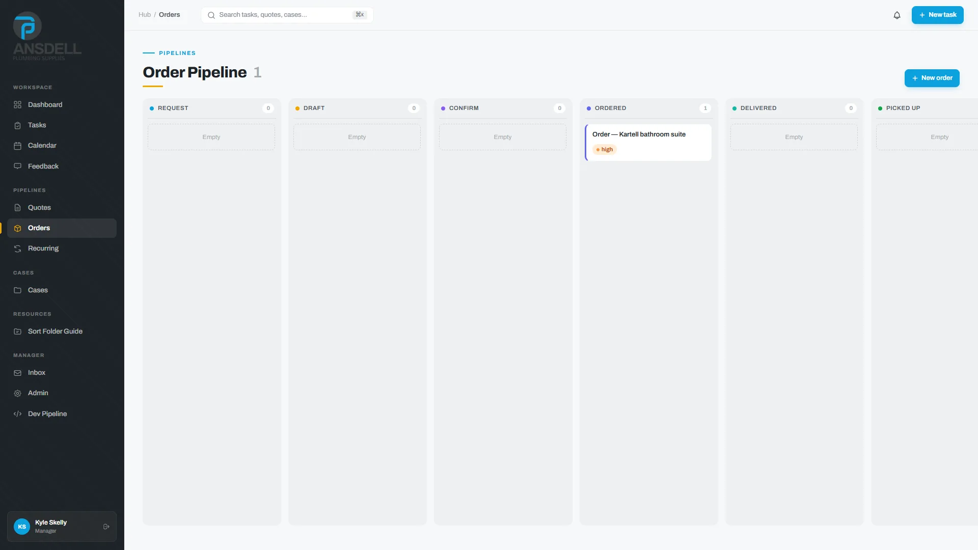 Ansdell Hub order pipeline