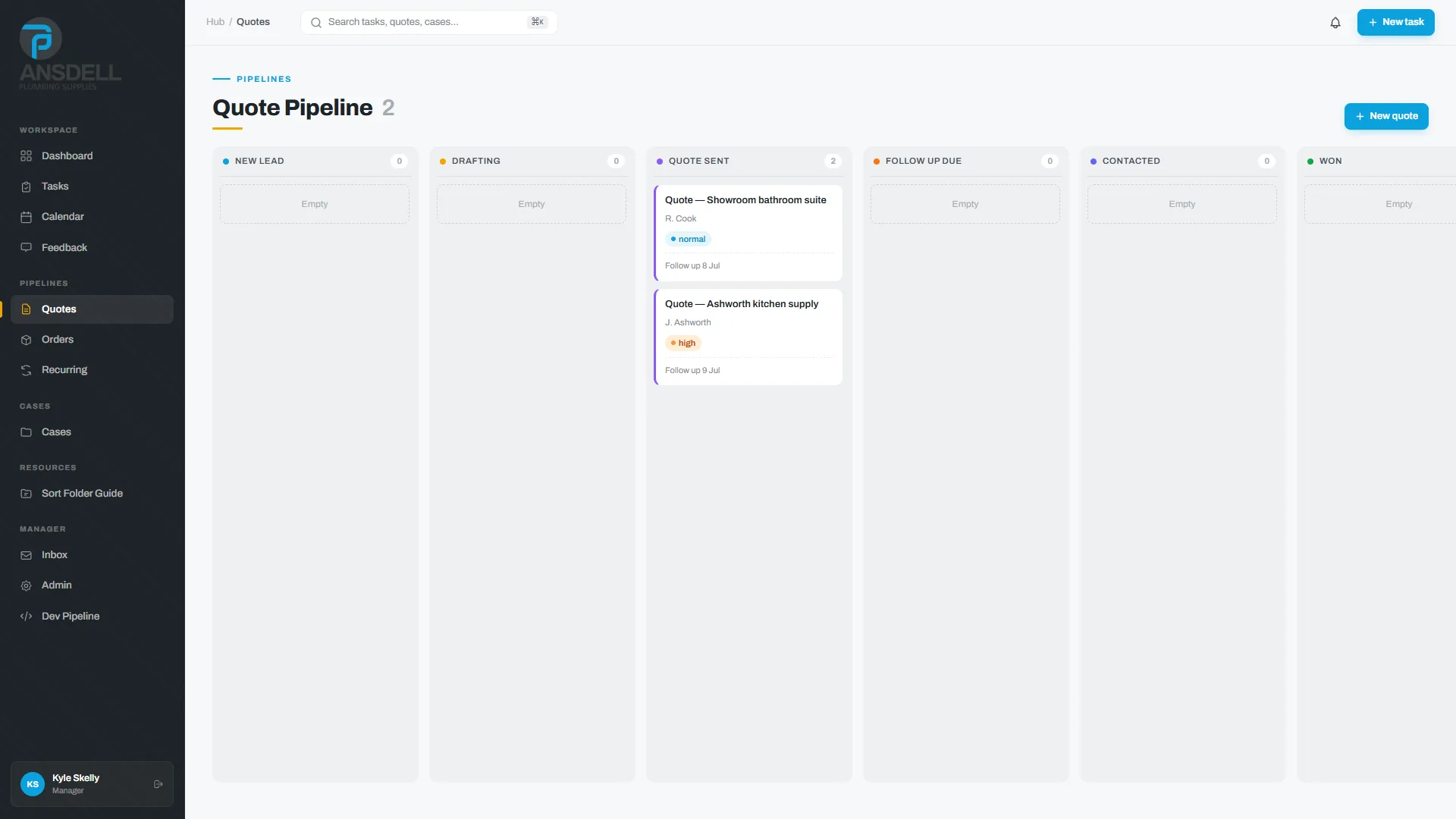 Ansdell Hub quote pipeline