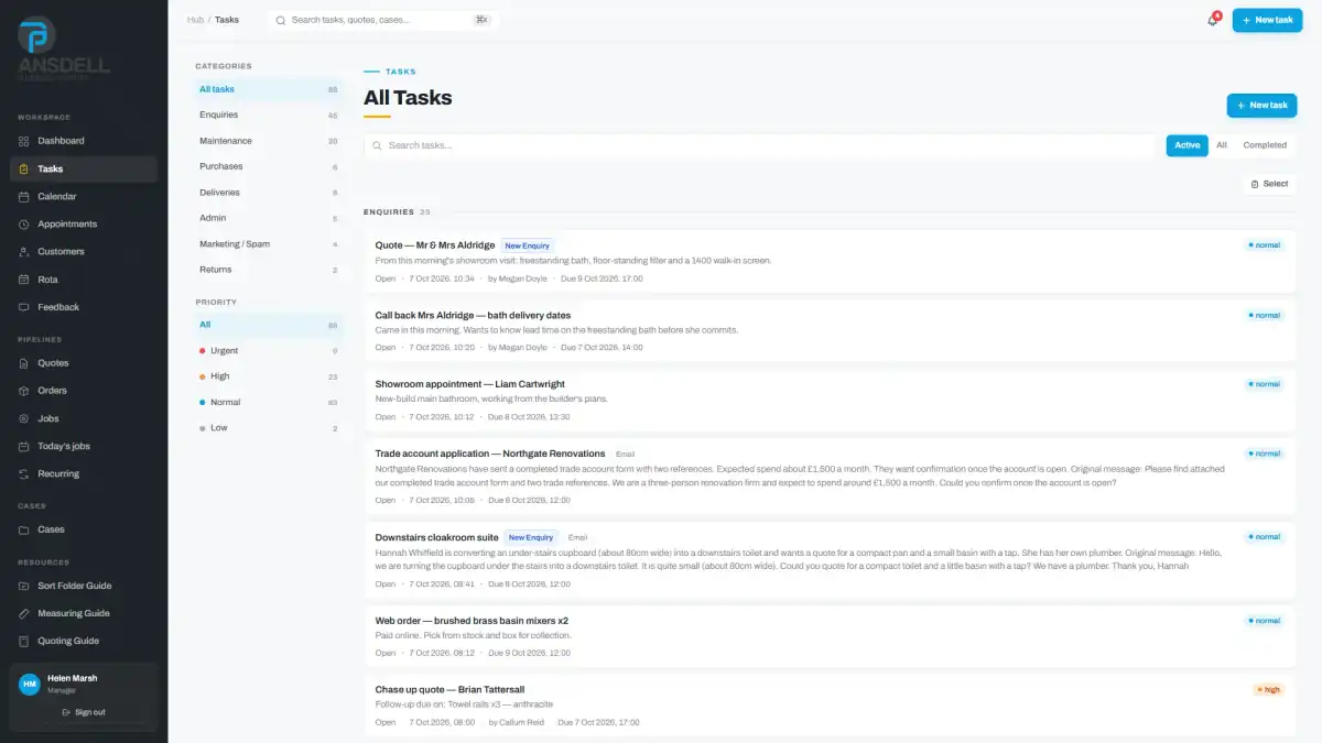 Ansdell Hub task list