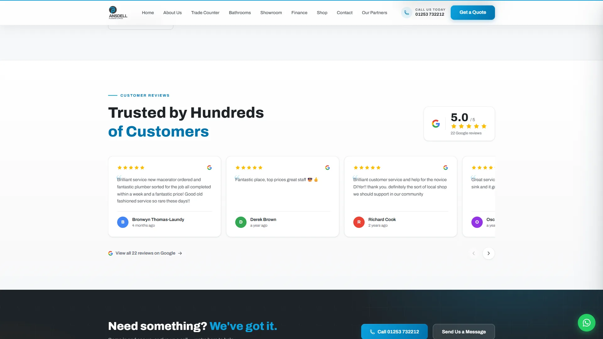 Ansdell homepage Google reviews carousel