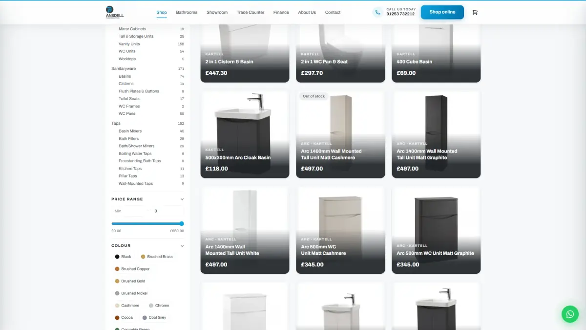 Ansdell shop product grid with filters