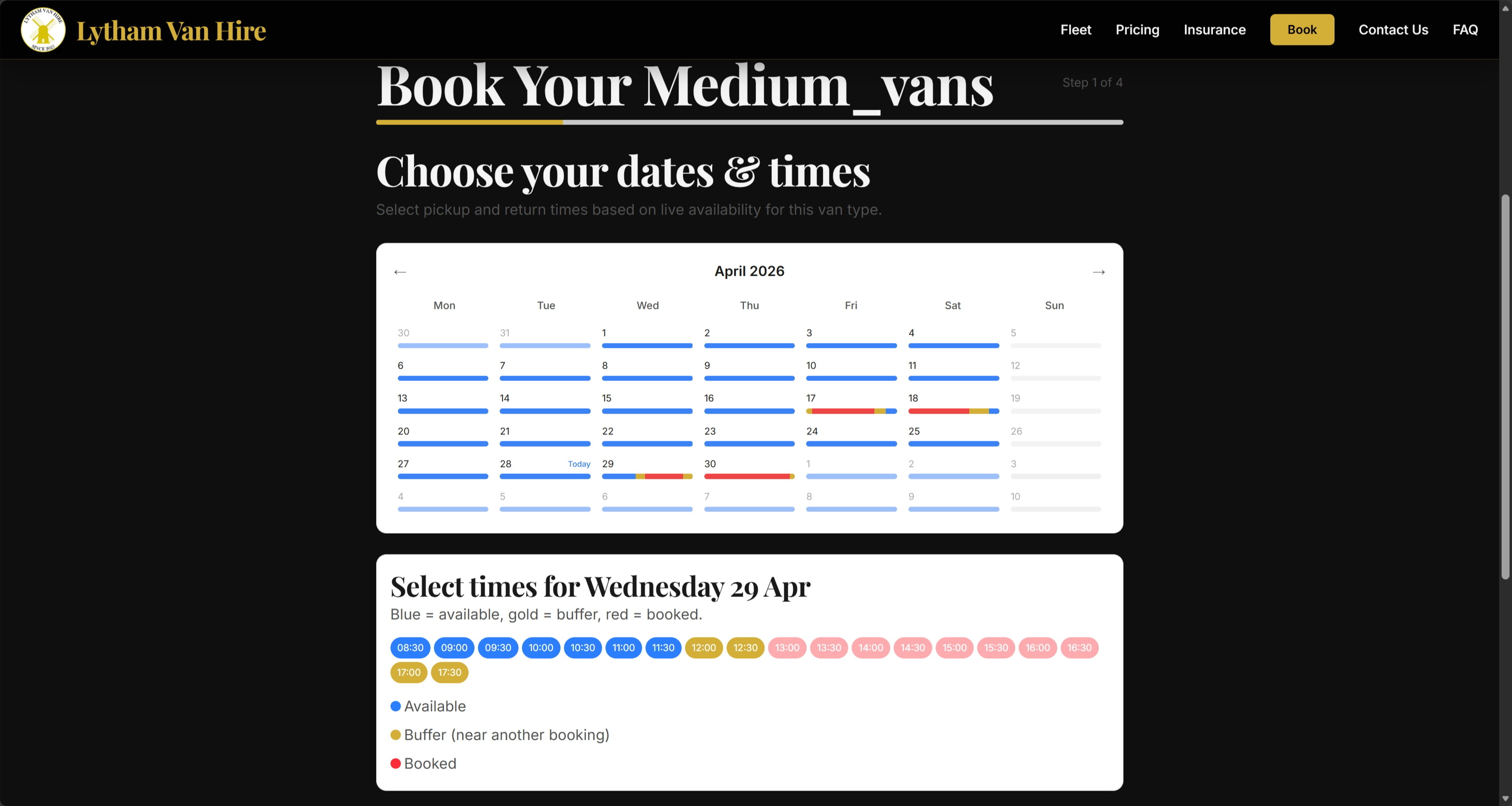 Booking step 1 — select a time slot