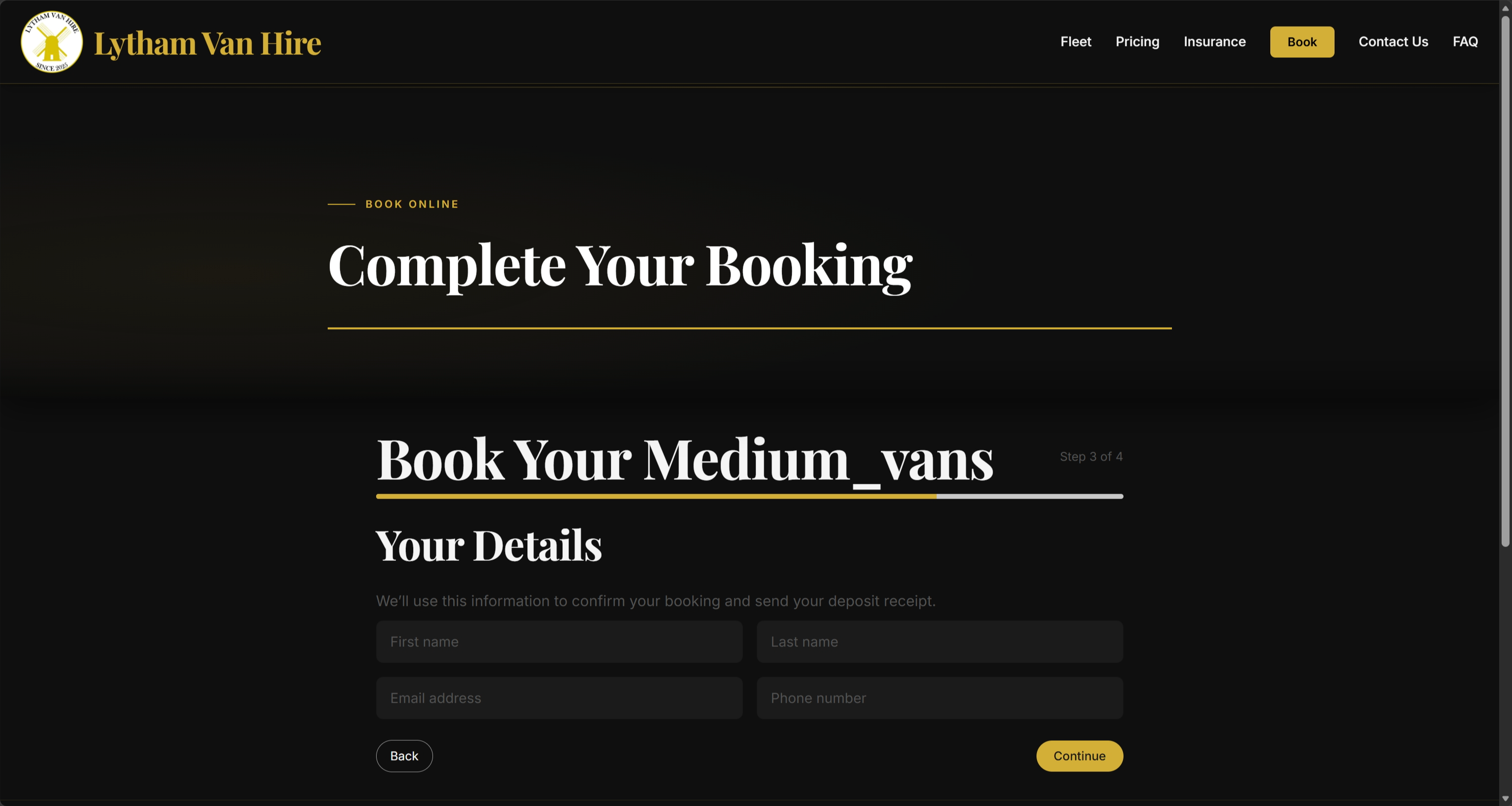 Booking step 3 — enter your details