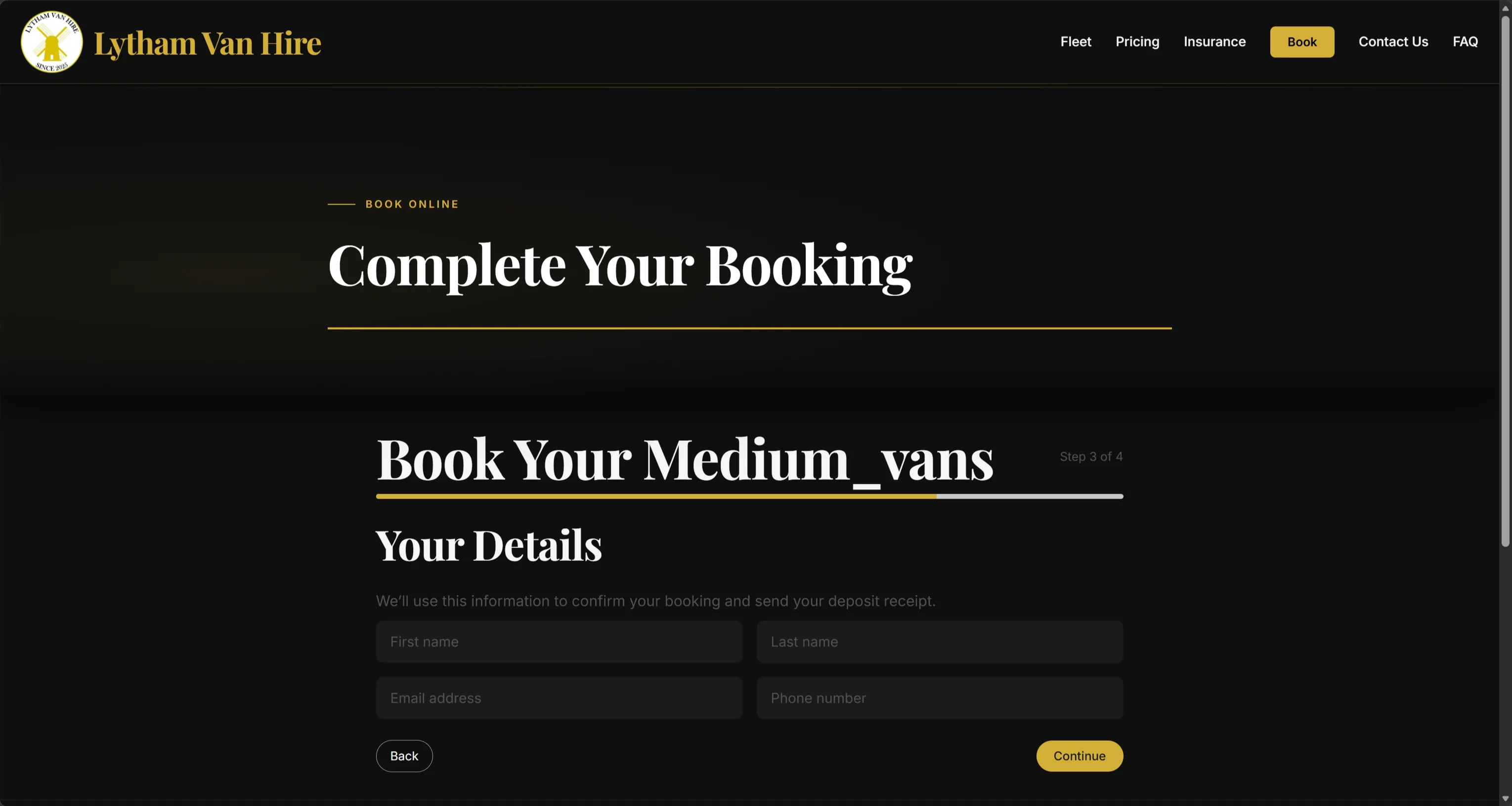 Booking step 3 — enter your details