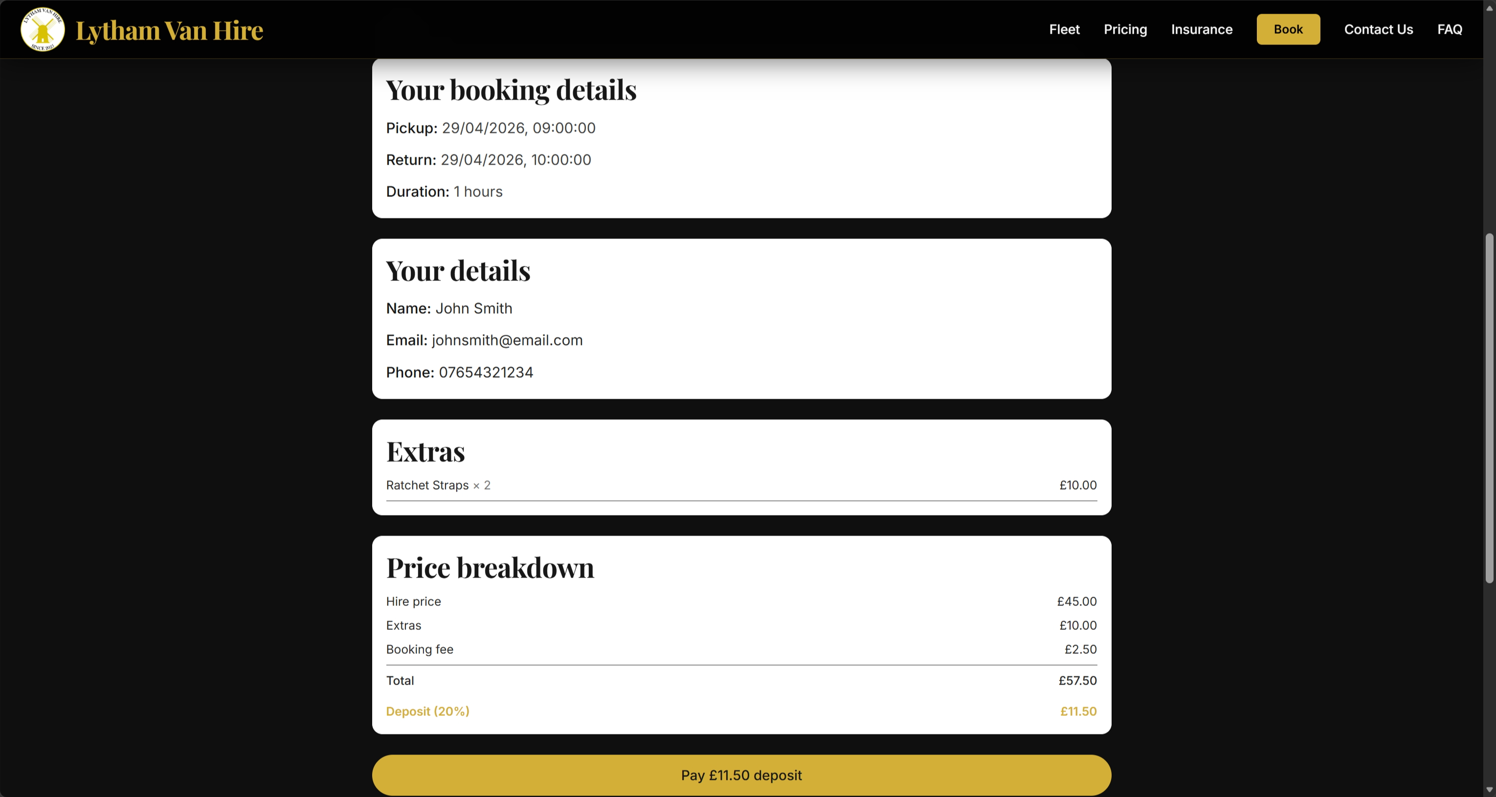 Booking step 4 — price breakdown and Stripe payment