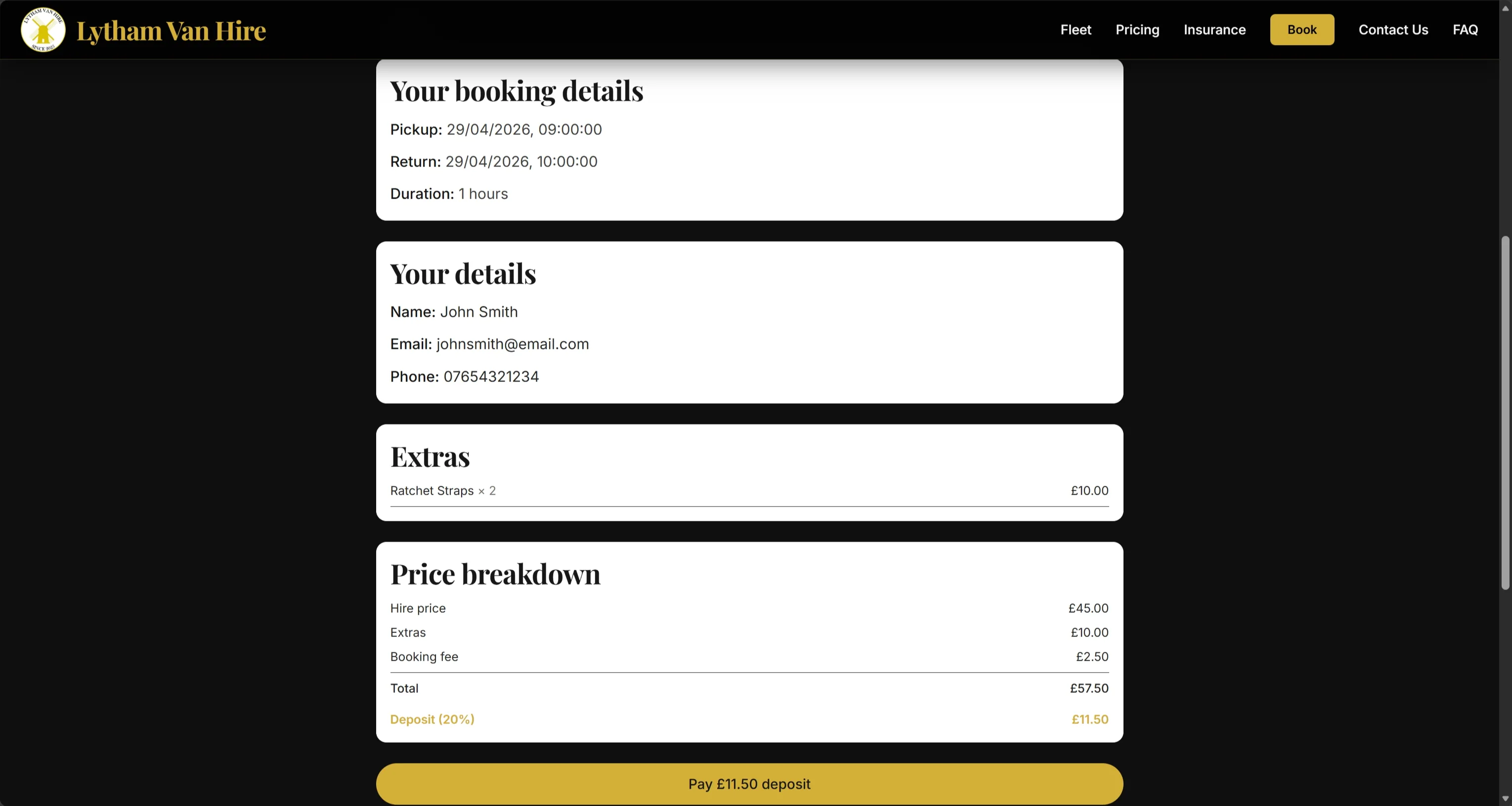 Booking step 4 — price breakdown and Stripe payment
