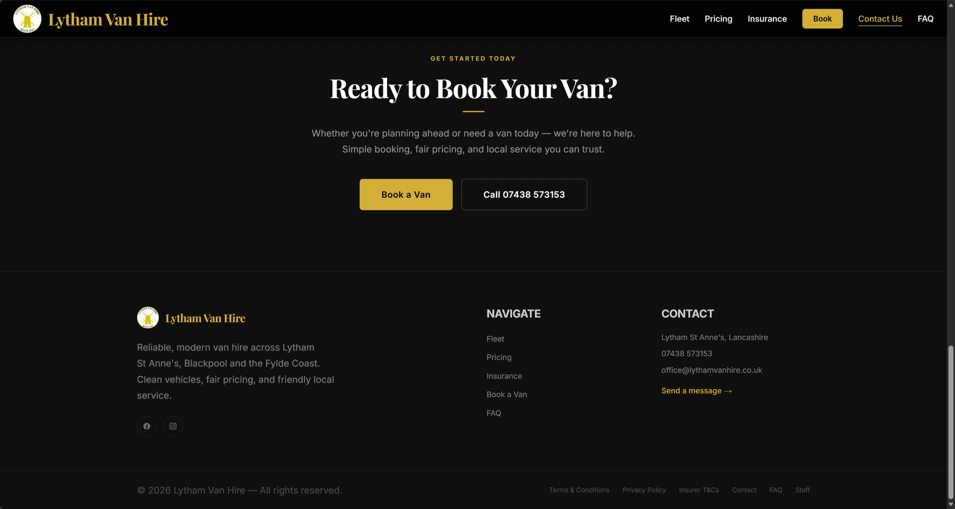 Lytham Van Hire CTA and footer
