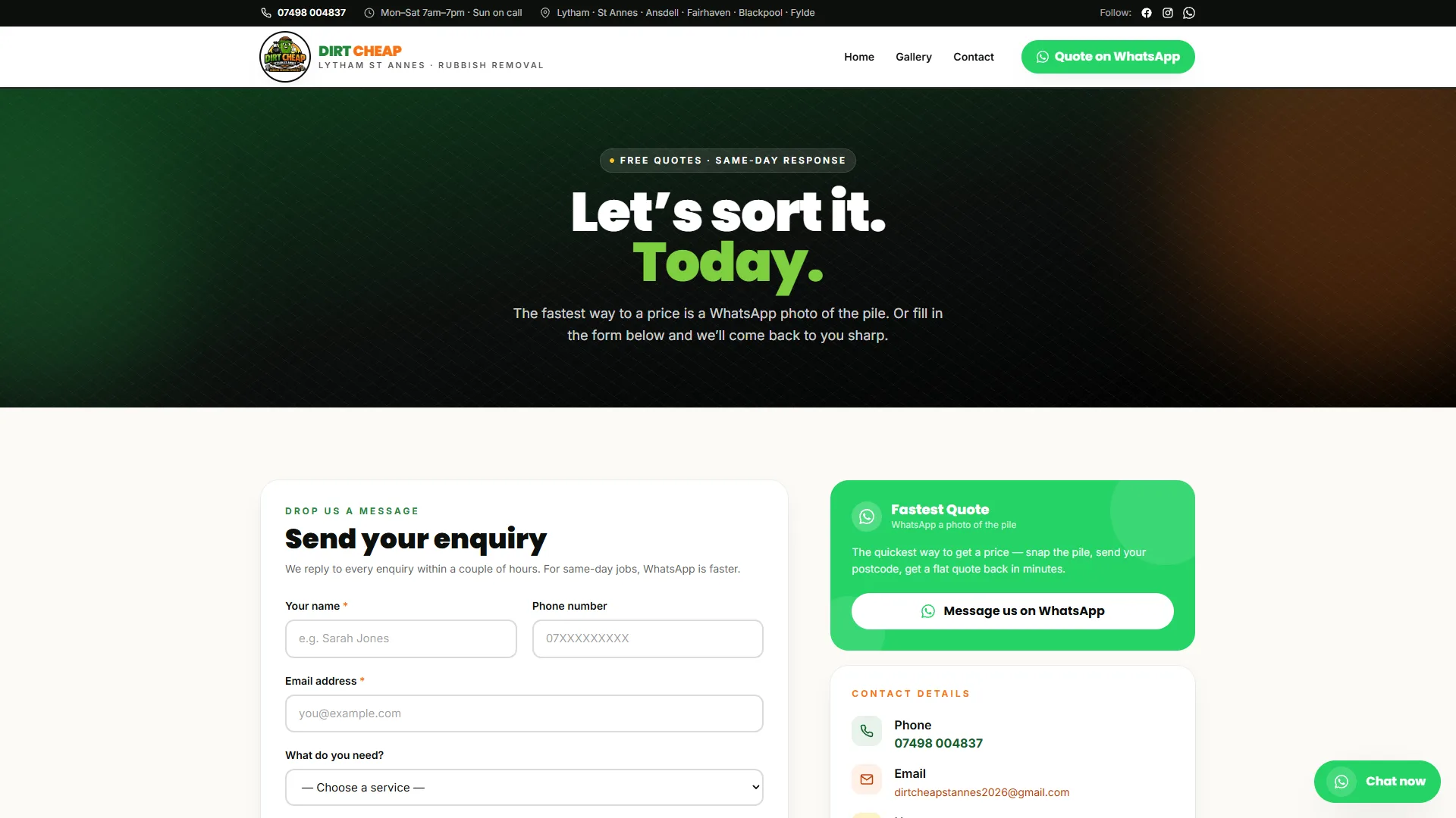 Dirt Cheap contact page