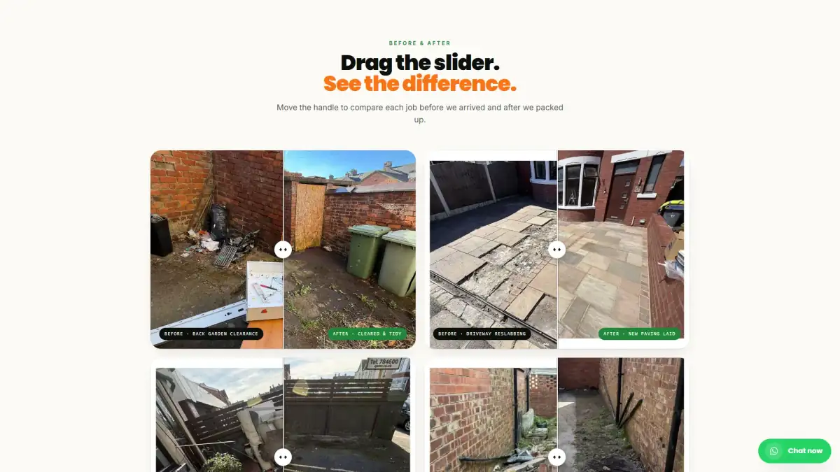Dirt Cheap before and after sliders on the gallery page