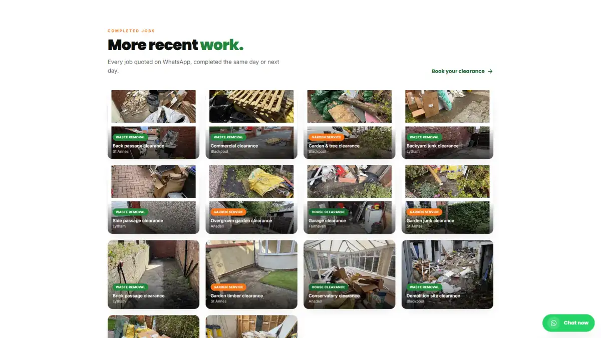 Dirt Cheap grid of recently completed clearance jobs