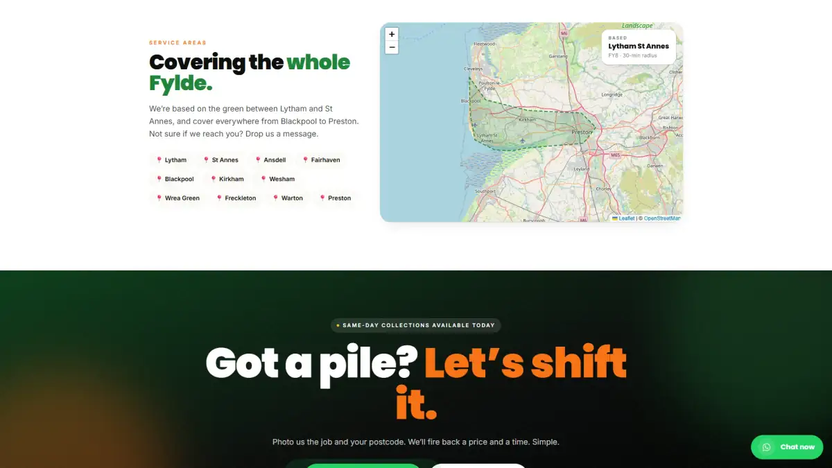 Dirt Cheap service area map of the Fylde Coast