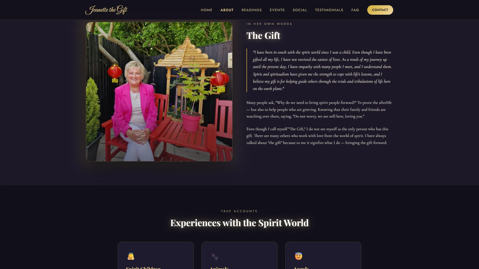 About page — Jeanette's personal quote section