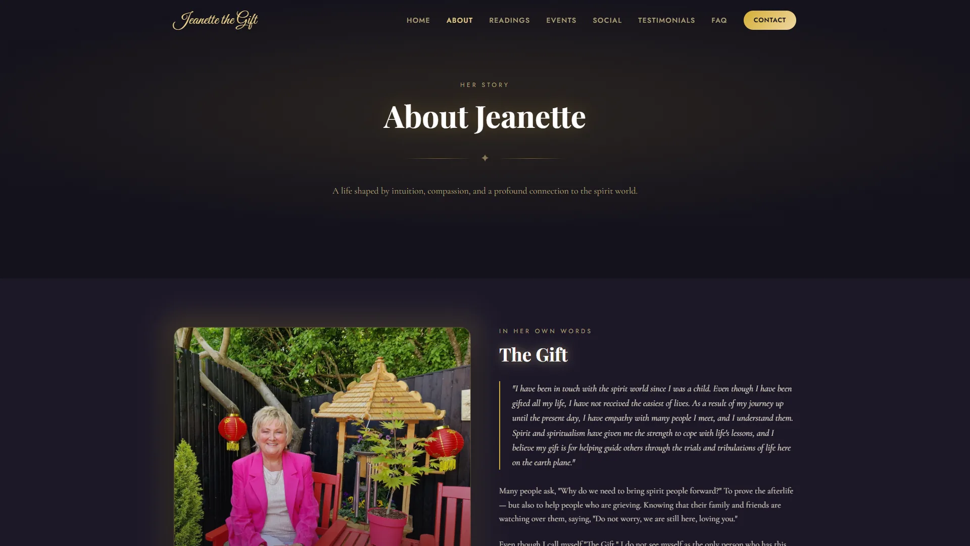 Jeanette The Gift about page — portrait and personal introduction
