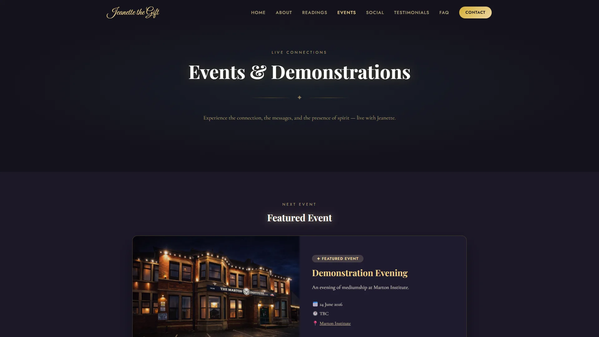 Jeanette The Gift events page hero