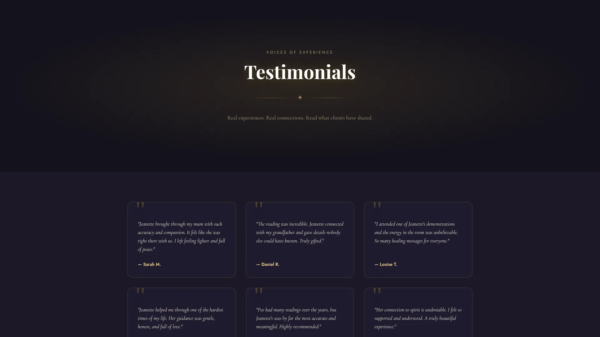 Dedicated testimonials page