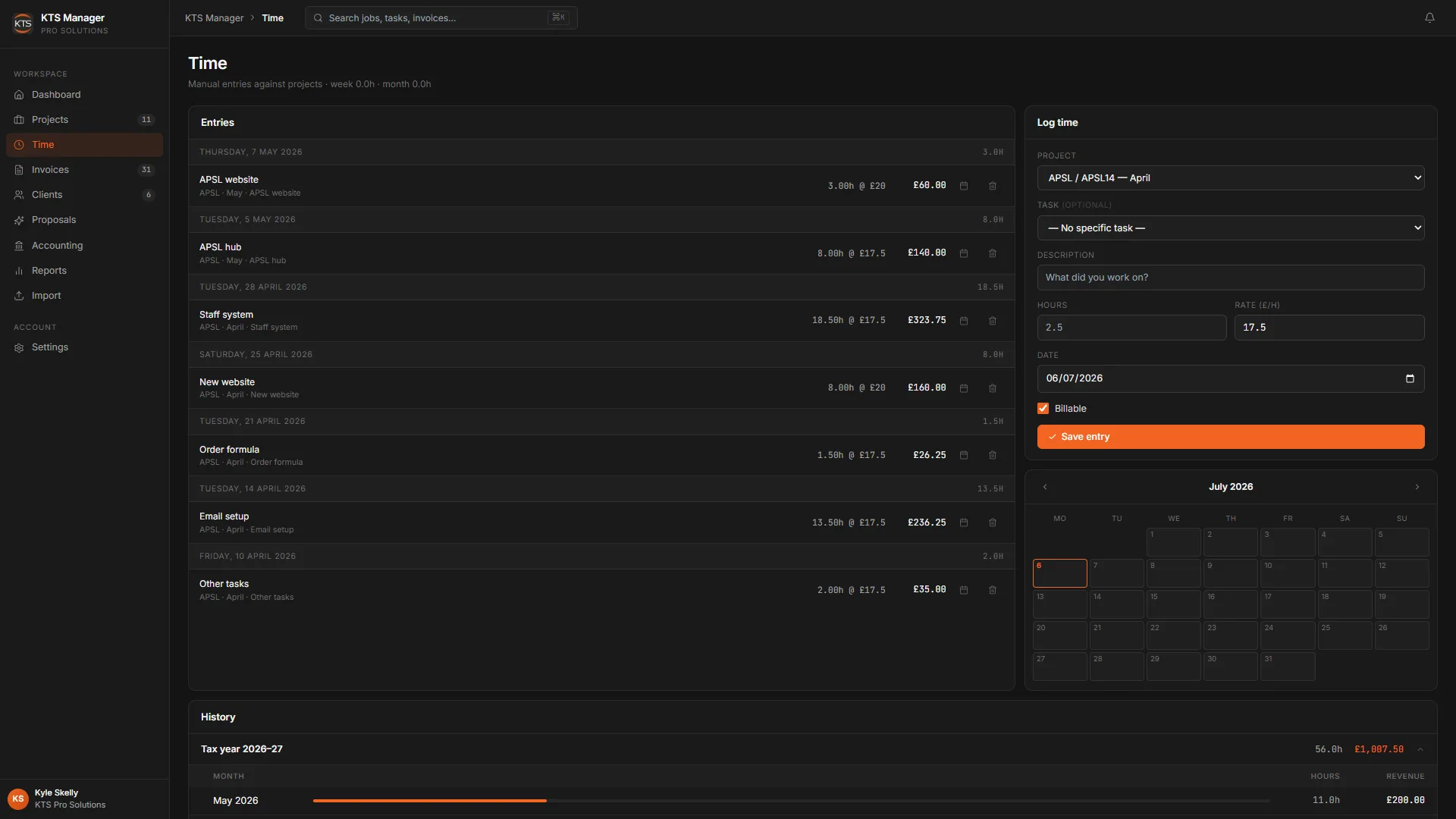 KTS Staff Portal time tracking