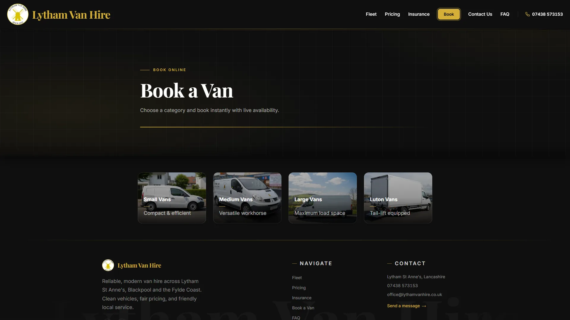 Lytham Van Hire booking page