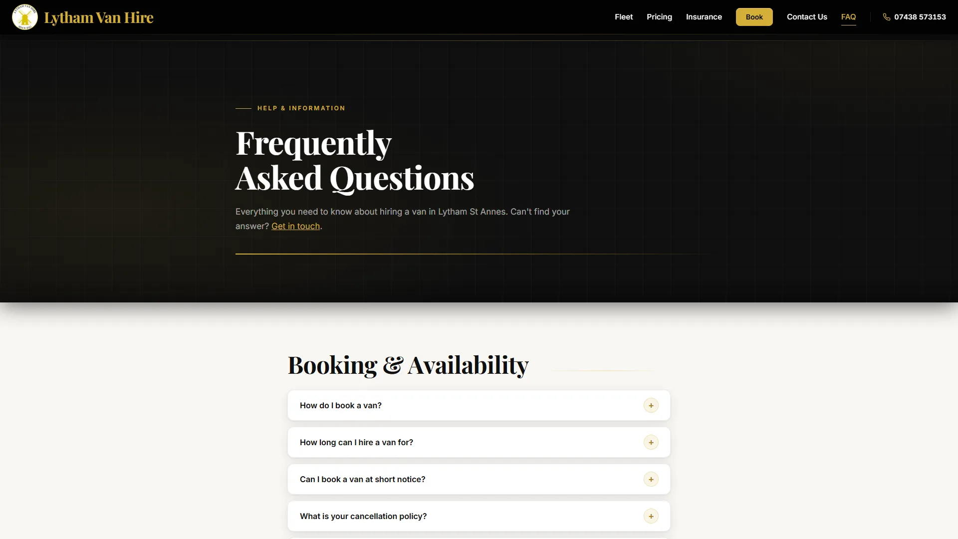 Lytham Van Hire FAQ page