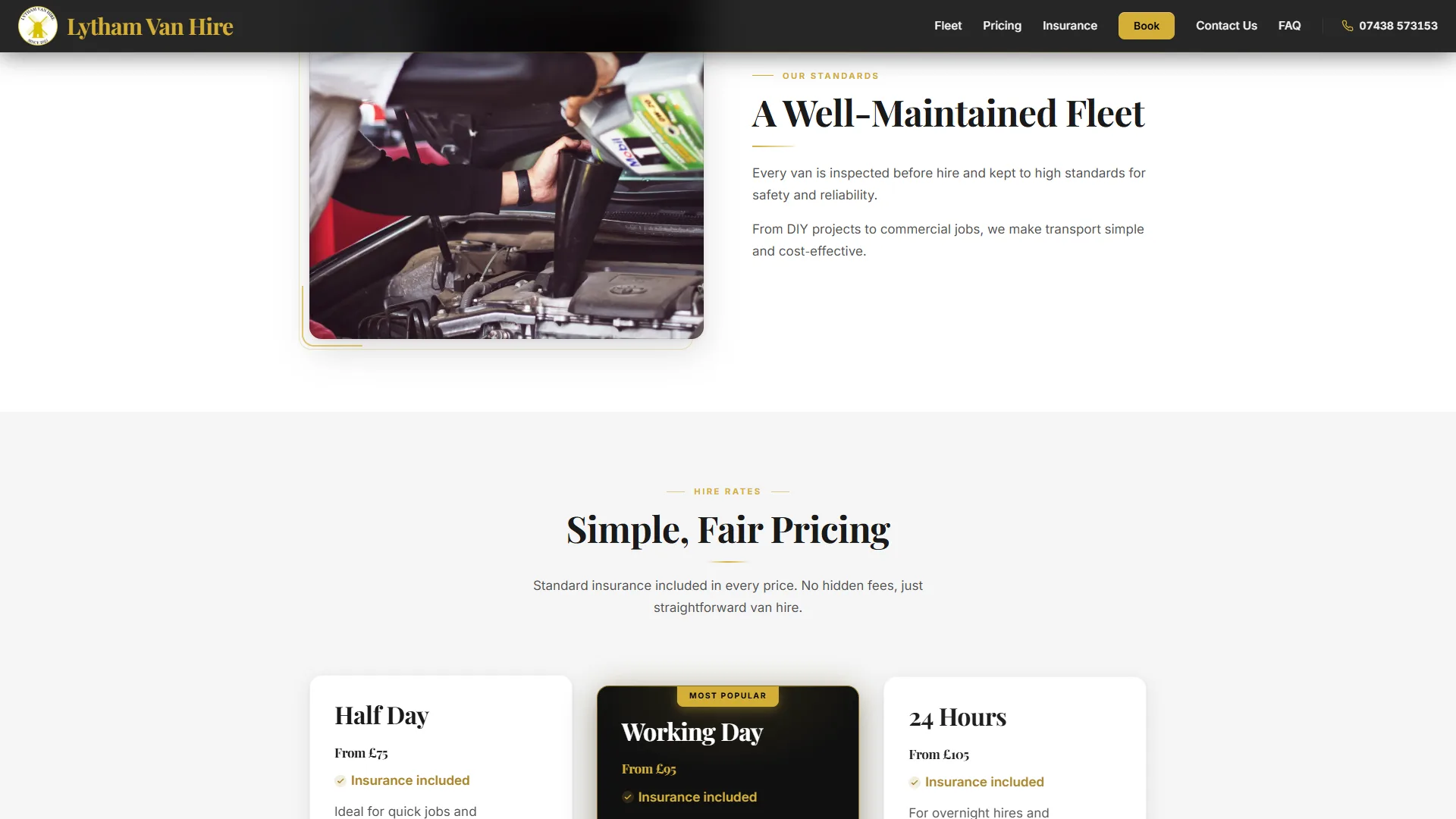 Lytham Van Hire homepage fleet section