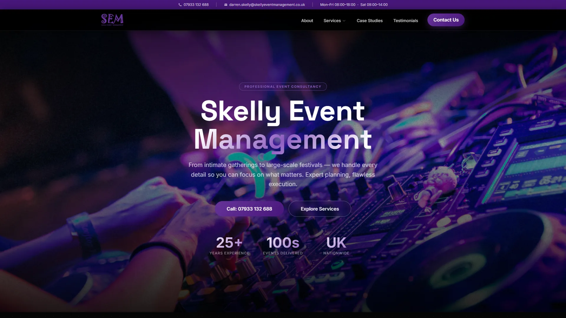 Skelly Event Management homepage
