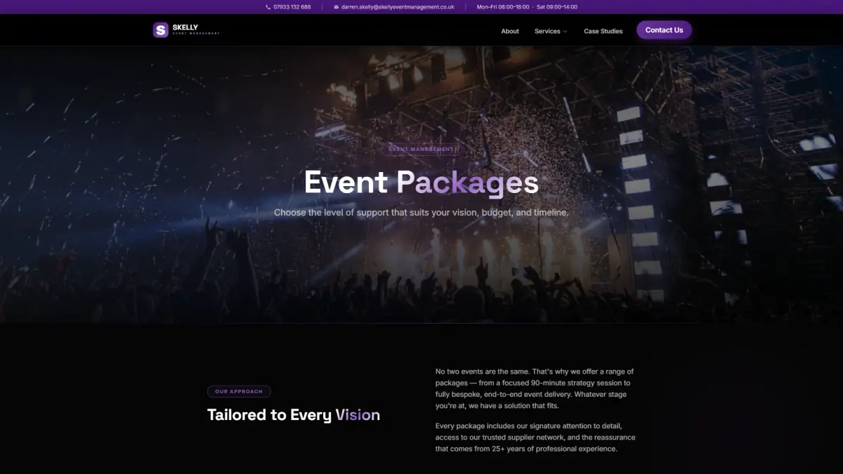 Skelly event packages page